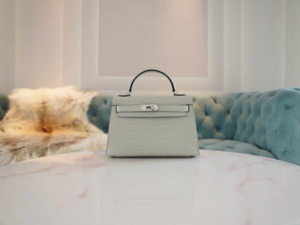 8948195bc30a084-1 Hermes Factory Mini Kelly 19CM Matte Alligator 0W Gris Neve Silver Hardware