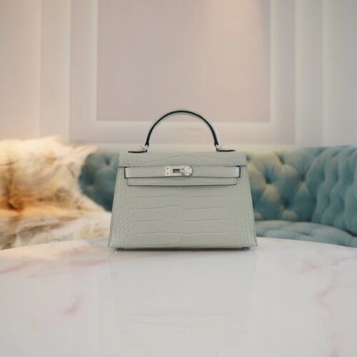 Hermes Factory Mini Kelly 19CM Matte Alligator 0W Gris Neve Silver Hardware