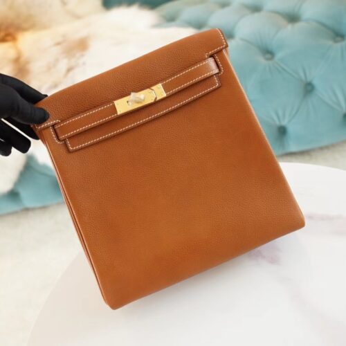 New Hermes Kelly Ado 22cm CK37 Gold Barenia Faubourg Leather Gold Hardware