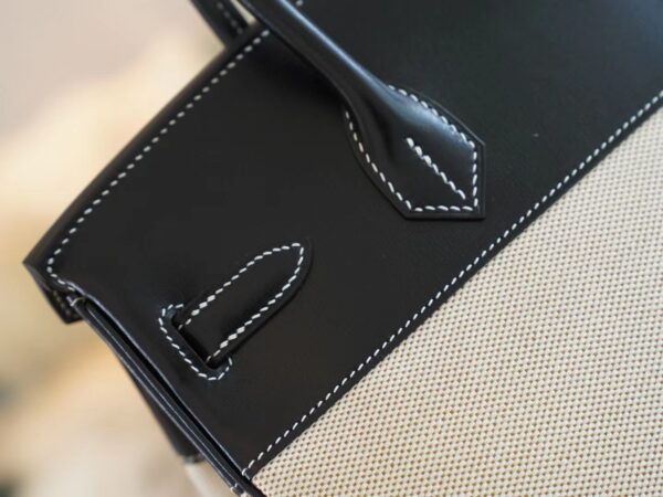 89715b23ec579ab Discount God Factory Bags Hermes 89 Noir Box Leather & Canvas Birkin Bag30CM Silver Hardware