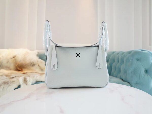 8a33e2fc047280b-1 Hand Stitch Hermes 08 Blue Pale Clemence Leather Lindy Bag26CM Silver Hardware