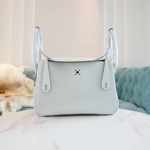Hand Stitch Hermes 08 Blue Pale Clemence Leather Lindy Bag26CM Silver Hardware