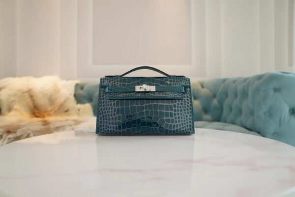 8a4d7bdd67d314b-1 Hermes Factory Kelly Pochette 22CM Shiny Alligator W0 Vert Bosphore Silver Hardware