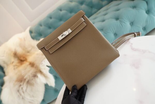 8ad362aa72a61ac God Factory Bags Factory Hermes Kelly Ado Backpack22cm C18 Gris Etoupe Clemence Leather
