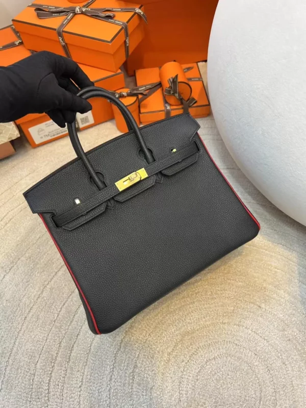 8ae5563dd38f797-jpg Hermes 89 Noir/ Rouge De Coeur Birkin 25CM Togo Leather Gold Hardware