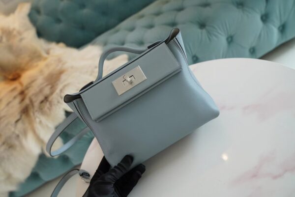 8b006aa8e789b6d Discount Hermes Mini Kelly 24/24 J7 Blue Lin / Gris Mouette Evercolor Leather Silver Hardware