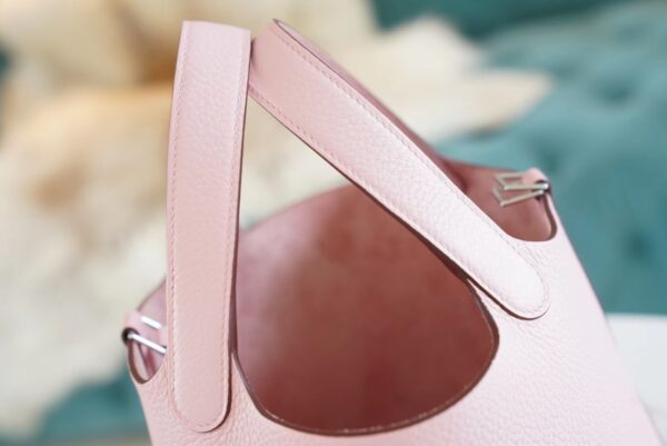 8b64993f2cbbab6 Full Handmade Hermes Picotin Bag18CM 3Q Rose Sakura Clemence Leather Silver Hardware