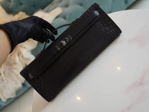 8b76fba29d72c96-1 New Hermes Kelly Cut So Black CK89 Nior Matte Niloticus Black Hardware