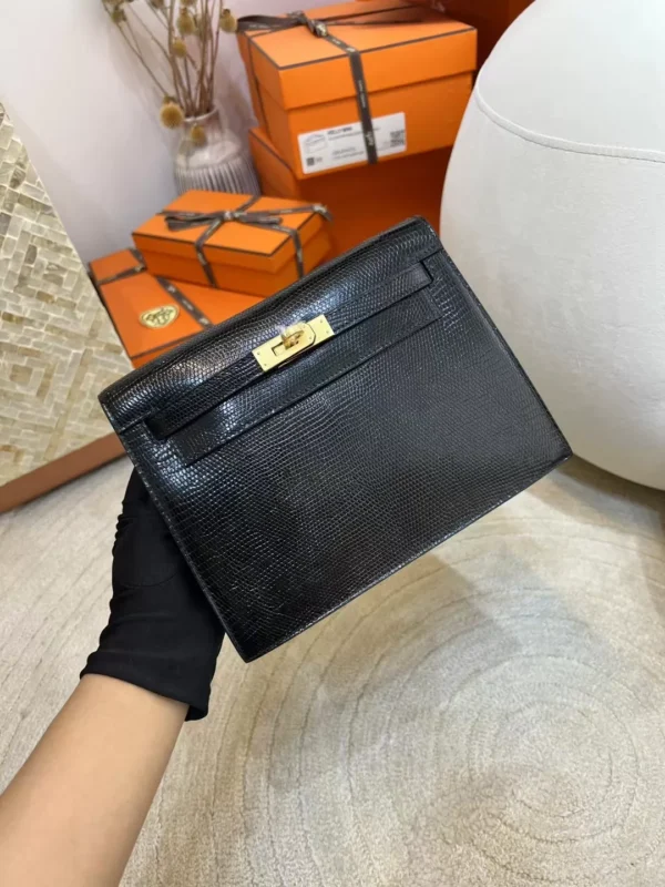 8c69b7c9f09f2f2-jpg New Arrival Lizard Leather Kelly Danse 22CM 89 Noir Gold Hardware