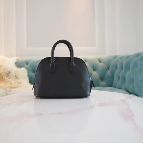 Hand Stitch Hermes Mini Bolide18CM CK89 Black Evercolor Leather Silver Hardware