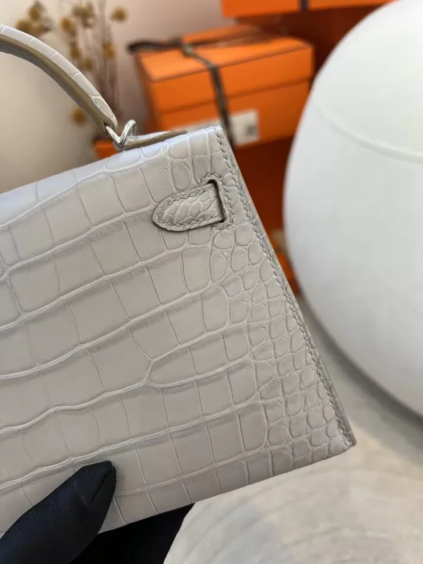 8cbb279cee46f5e-jpg Handmade Hermes Mini Kelly 19CM Matte Alligator 80 Gris Pearl Silver Hardware