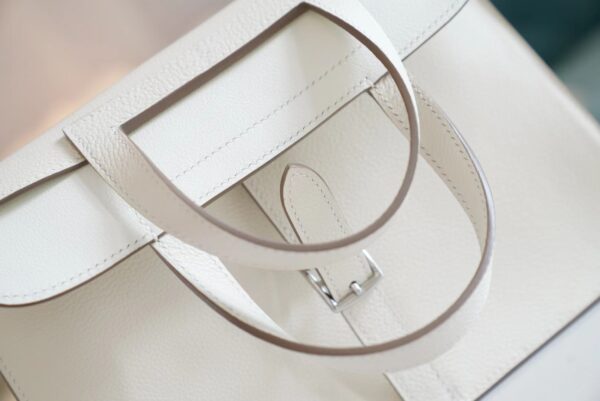 8cc70fd129bfe57 Full Handmade Hermes Halzan 25CM 01 Blanc Evercolor Leather Silver Hardware