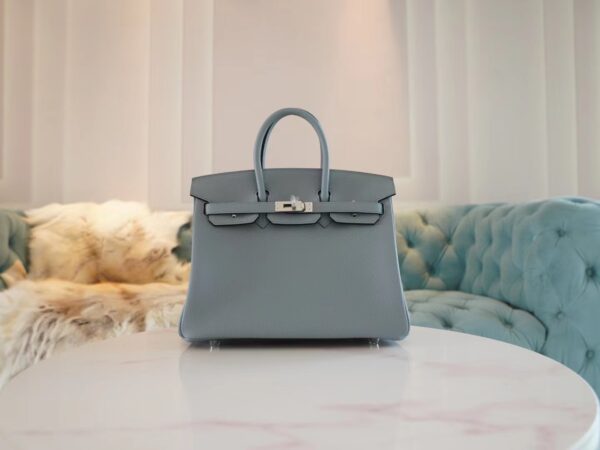 8d09c1571157c5a-1 New Hermes Birkin 25CM J7 Blue Lin / D0 Beige De Weimer Togo Silver Hardware