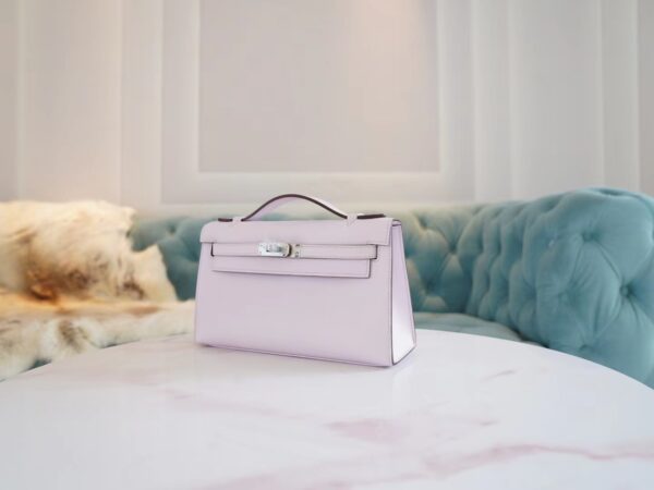 8d2ee4c1ec19a2e Sale Hermes Mini Kelly Pochette22cm 09 Mauve Pale Swift Leather Silver Hardware