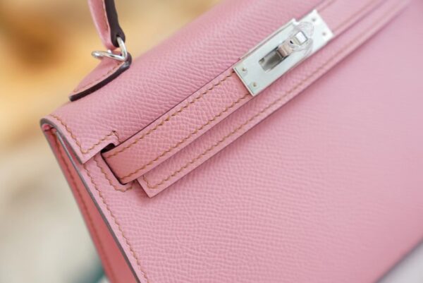8d9ddadbe5231e3 【God Factory Bags】Hermes 5P Rose Mini Kelly 19CM Epsom Leather Silver Hardware