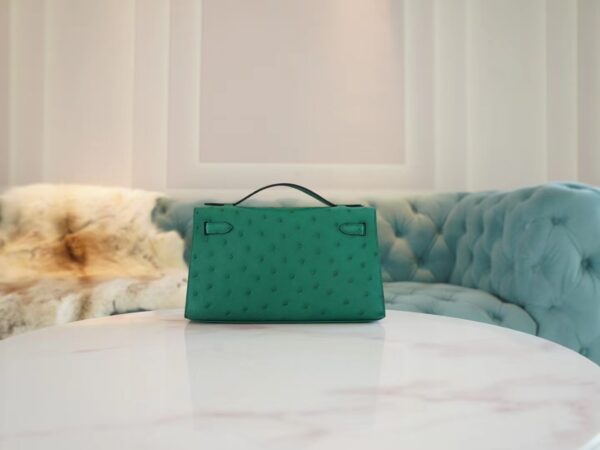 8d9f7709a6b0be4 Fashion Hermes Kelly Pochette22cm U4 Vert Vertigo KK Ostrich Leather Gold Hardware