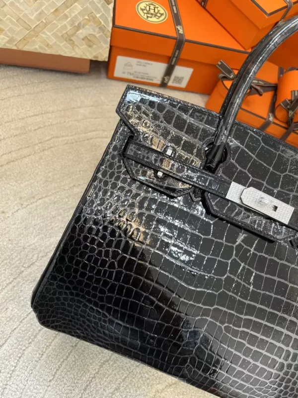 8df6f64e58d82dc-jpg Hermes Boutique 89 Noir Birkin 30CM Shiny Porosus Crocodile Silver Hardware