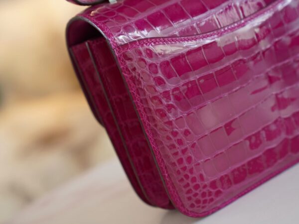 8e053963561a8fc Hermes Factory Constance 19CM Shiny Alligator J5 Rose Sheherazade Silver Hardware