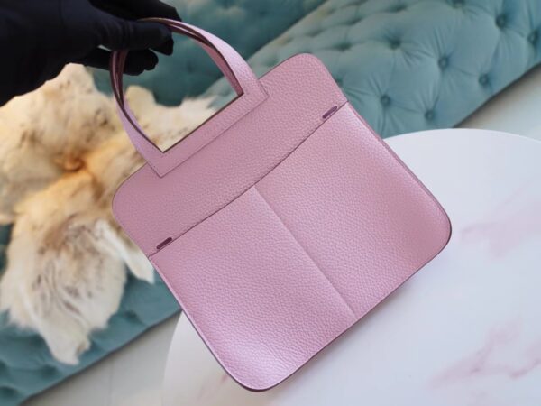 8e127323d736f42 Hand Stitch Hermes Halzan25CM Bag X9 Mauve Sylyestre Clemence Leather Silver Hardware