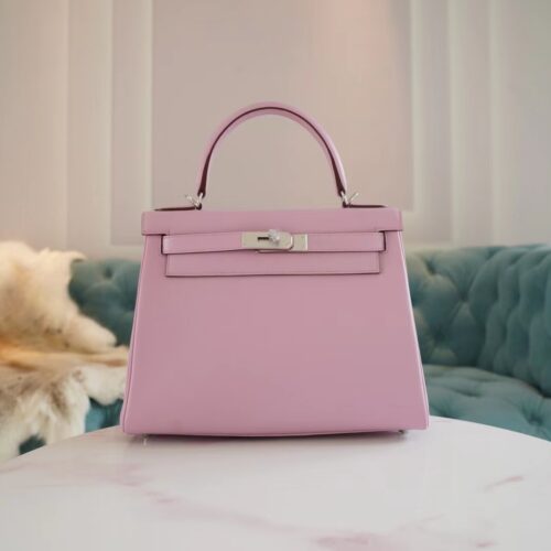Hermes Boutique Kelly Bag28CM X9 Mauve Sylyestre Swift Leather Silver Hardware