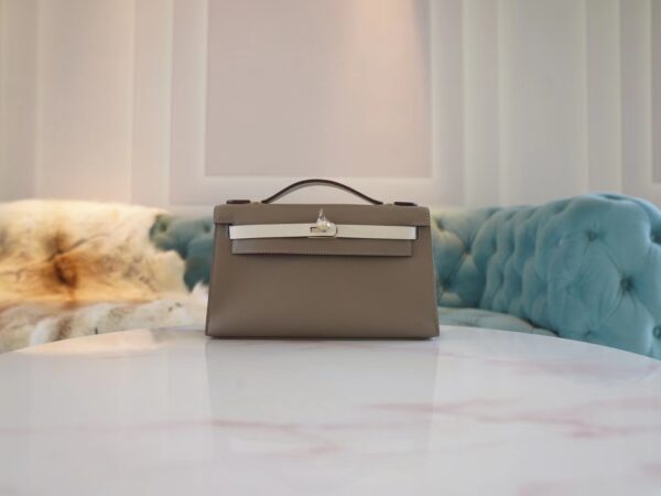 8e2c631489b6c1d-1 Customize Hermes M8 Gris Asphalt & Nata Swift Leather Kelly Pochette22cm Clutch Bag