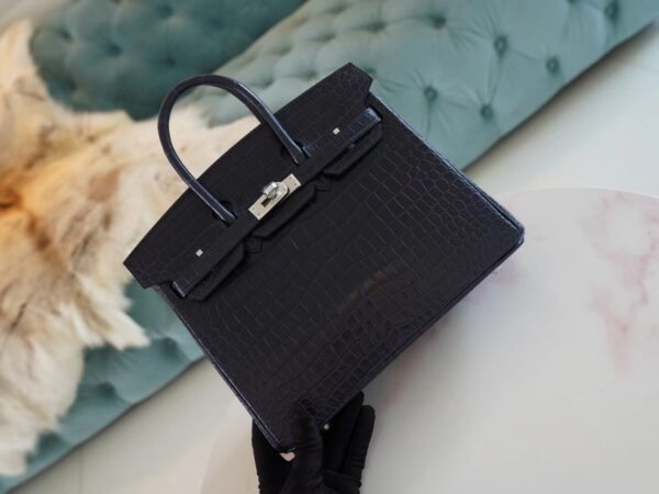 8e9386098e87c03 Taiwan Hermes Birkin 25CM Matte Porosus 2Z Blue Nuit Silver Hardware