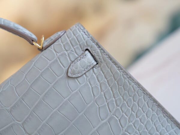 8ee896fb4b981b5 God Factory Bags Hermes Mini Kelly Two 19CM C80 Pearl Grey Matt Alligator Crocodile Gold Hardware