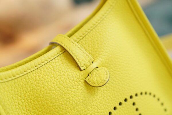 8f32d5a5acec692 Full Handmade Hermes Mini Evelyne16CM 9R Lemon Yellow Clemence Leather Silver Hardware