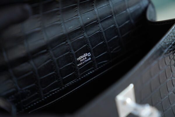 8fd0c78c5261838 Hermes Shop Hermes Kelly Pochette 22CM Matte Alligator 89 Noir Silver Hardware