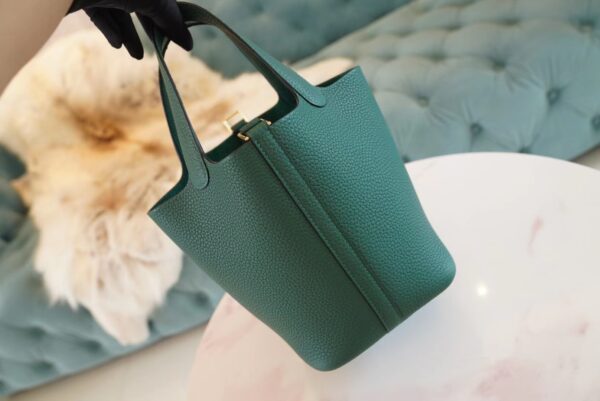 90631d31e9aafc0 Full Handmade Hermes Z6 Malachite Clemence Leather Picotin18CM Gold Hardware