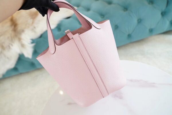 906b6e19f3a4af8 Full Handmade Hermes Picotin Bag18CM 3Q Rose Sakura Clemence Leather Silver Hardware