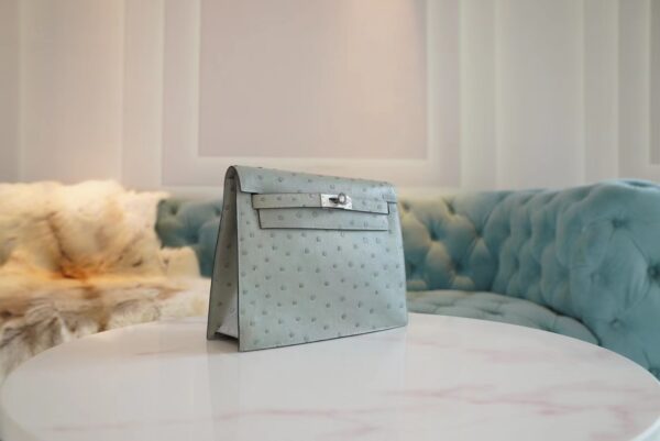 90a4a88c4d8d7bd Canada Ottawa Hermes Kelly Danse 22CM KK Ostrich 8U Blue Glacier Silver Hardware