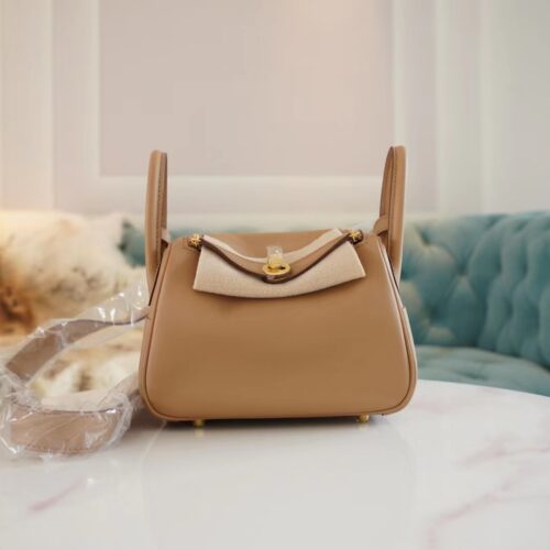 God Factory Bags Factory Hermes Mini Lindy19CM 0M Chai & X9 Mauve Sylyestre Swift Leather