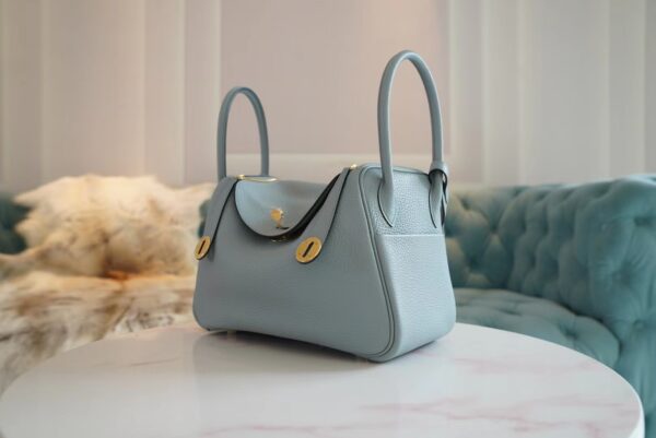 9188e89c5dab194 God Factory Bags Hermes J7 Blue Lin Clemence Lindy 26CM Shoulder Bag Gold Hardware