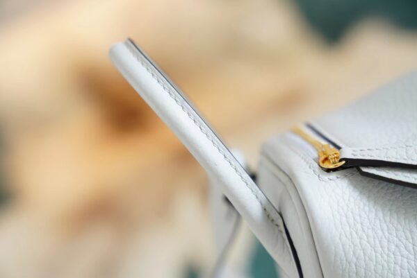 91d0458fa5e528e Hand Stitch Hermes Mini Lindy19CM 08 Blue Brume Clemence Leather Gold Hardware