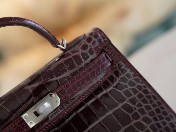 92167fd67084eee Hermes Mini Kelly 19CM HCP Shiny Alligator 57 Bordeaux Silver Hardware