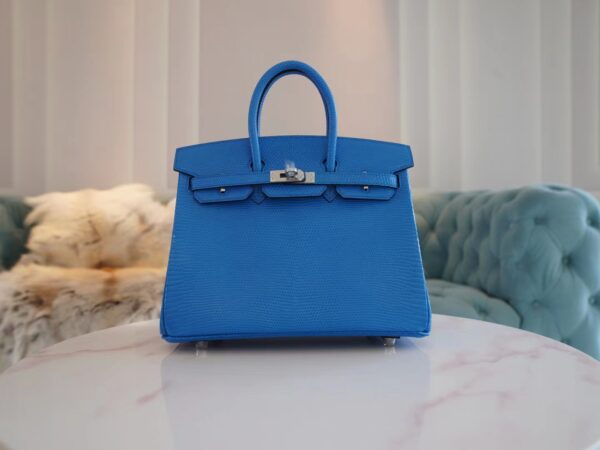 92ef37f96f2457e-1 God Factory Bags Hermes Lizard Leather Birkin 25CM 7W Blue Izmir Silver Hardware