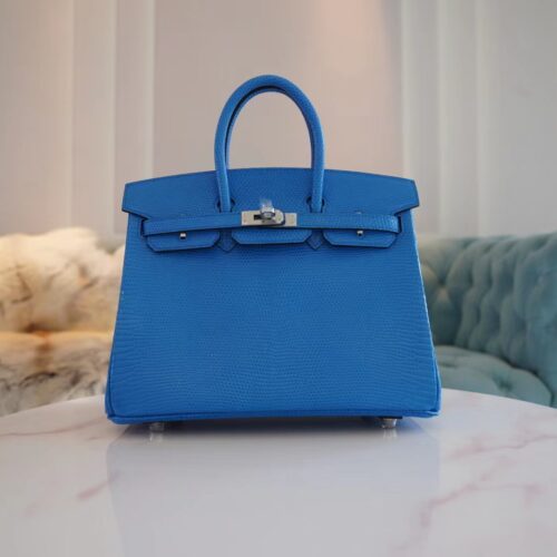 God Factory Bags Hermes Lizard Leather Birkin 25CM 7W Blue Izmir Silver Hardware