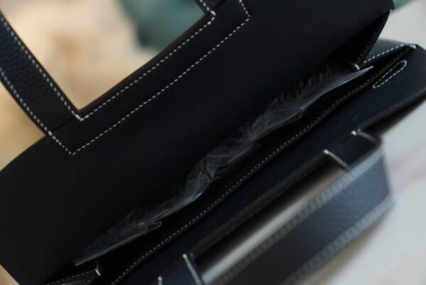 92f10f194e525f4 Wholesale Hermes Halzan 31CM CK89 Black / White Stitches Clemence Silver Hardware