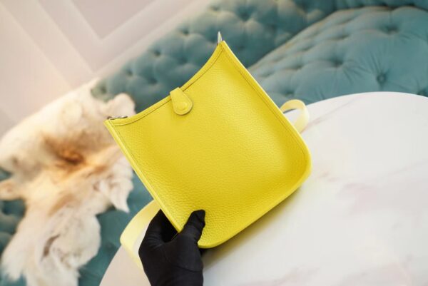 92fe961d700d1b9 Full Handmade Hermes Mini Evelyne16CM 9R Lemon Yellow Clemence Leather Silver Hardware