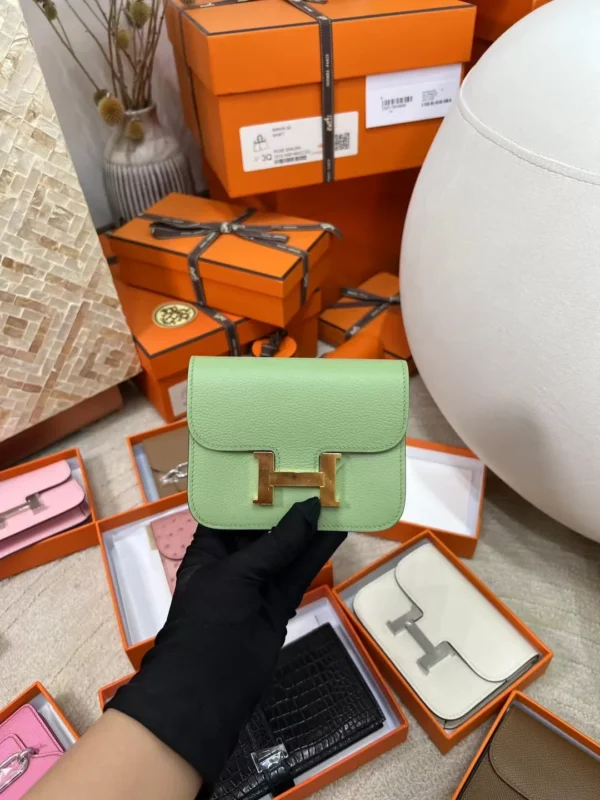 93f1d9a67e575a0-jpg-1 Handmade Hermes Togo Leather Constance Slim Wallet 3I Vert Criquet Gold Hardware