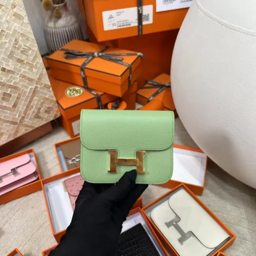 Handmade Hermes Togo Leather Constance Slim Wallet 3I Vert Criquet Gold Hardware