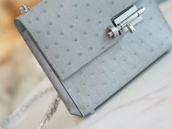 947ba3a232cda62 God Factory Bags Hermes Factory 8U Blue Glacier KK Ostrich Skin Verrou Mini Silver Hardware