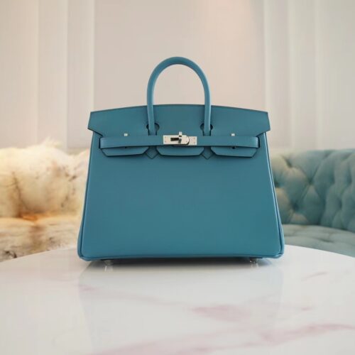 Fashion Hermes Birkin 25CM Epsom 7B Turquoise Silver Hardware