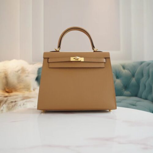 Stock Hermes 0M Chai Epsom Leather Kelly 25CM Tote Bag Gold Hardware