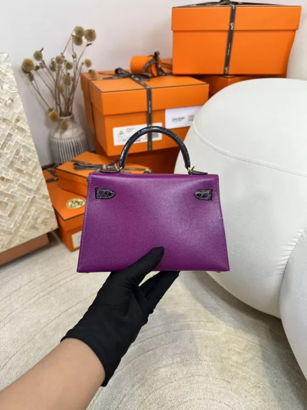 95877cf741ef395-jpg Handmade Madame P9 Anemone / Shiny Crocodile 9G Amethyste Mini Kelly Touch 19CM Gold Hardware