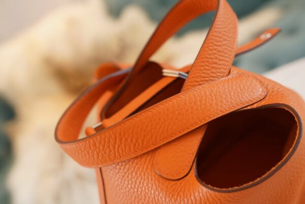 95e86ae72747860 Full Handmade Hermes 93 Orange Clemence Leather Picotin18CM Silver Hardware