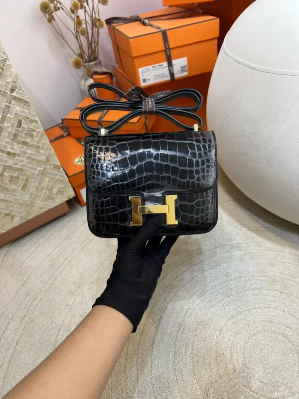 9721e14b7cc9abc-jpg Handmade Hermes Constance 19CM Shiny Alligator 89 Noir Gold Hardware
