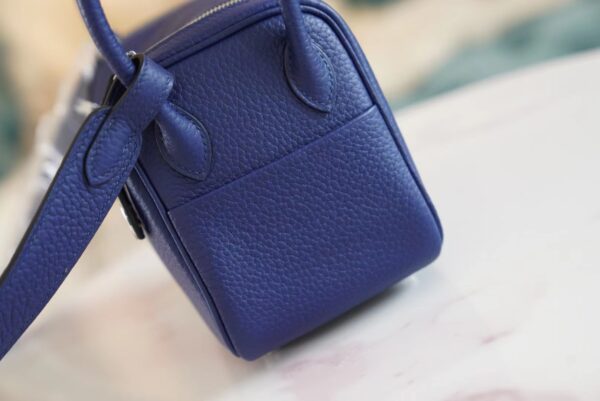 97a1c04132e5cdd God Factory Bags Factory Hermes 7K Blue Saphir Clemence Leather Mini Lindy19CM Silver Hardware