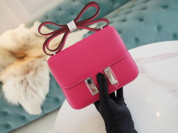 990f3e5053dab77-1 Wholesale God Factory Bags Hermes Constance 19CM E5 Rose Tyrien Epsom Leather Silver Hardware